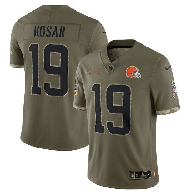 Personalized Men’s Cleveland Browns #19 Bernie Kosar Olive 2022 Salute To Service Limited Stitched Jersey