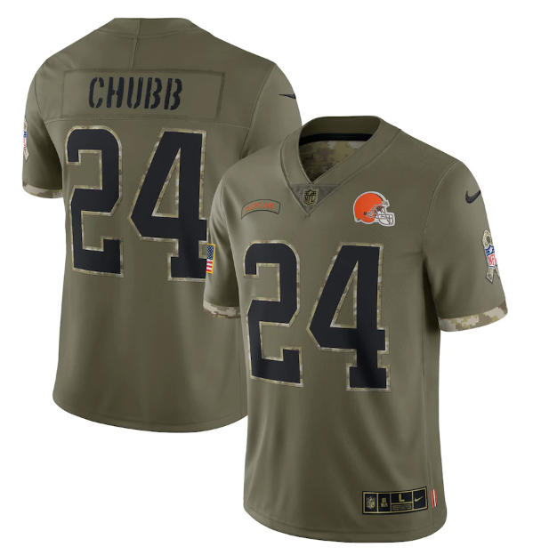 Personalized Men’s Cleveland Browns #24 Nick Chubb Olive 2022 Salute To Service Limited Stitched Jersey