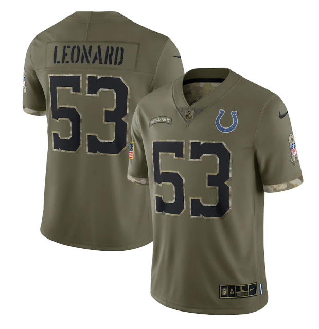 Personalized Men’s Indianapolis Colts #53 Shaquille Leonard Olive 2022 Salute To Service Limited Stitched Jersey