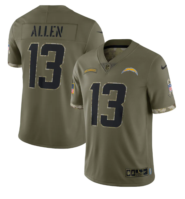 Personalized Men’s Los Angeles Chargers #13 Keenan Allen Olive 2022 Salute To Service Limited Stitched Jersey