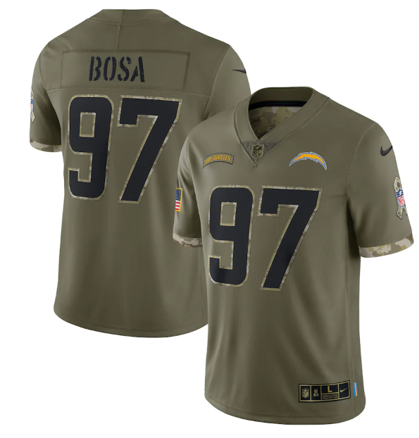 Personalized Men’s Los Angeles Chargers #97 Joey Bosa Olive 2022 Salute To Service Limited Stitched Jersey