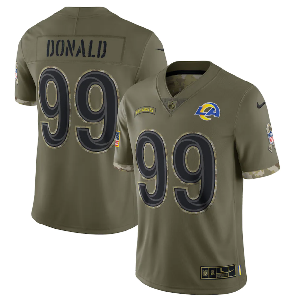 Personalized Men’s Los Angeles Rams #99 Aaron Donald Olive 2022 Salute To Service Limited Stitched Jersey