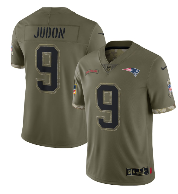 Personalized Men’s New England Patriots #9 Matt Judon Olive 2022 Salute To Service Limited Stitched Jersey