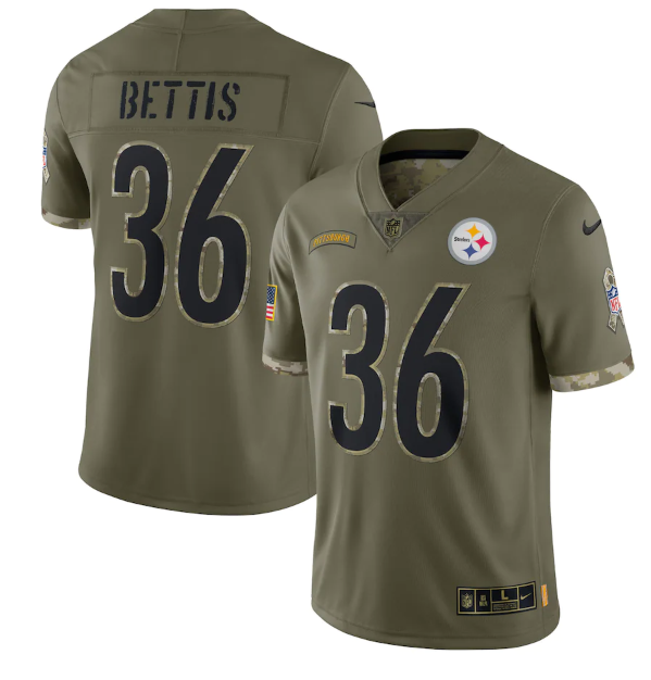Personalized Men’s Pittsburgh Steelers #36 Jerome Bettis Olive 2022 Salute To Service Limited Stitched Jersey