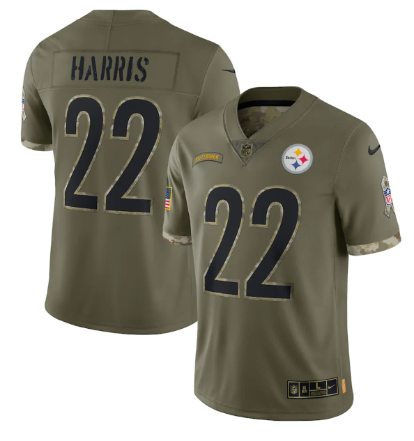 Personalized Men’s Pittsburgh Steelers #22 Najee Harris Olive 2022 Salute To Service Limited Stitched Jersey