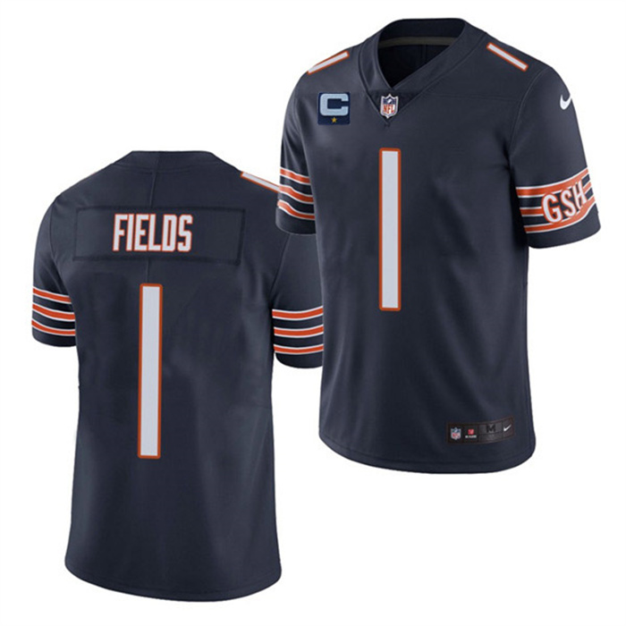Personalized Men’s Chicago Bears #1 Justin Fields 2022 Navy With 1-Star C Patch Untouchable Limited Stitched Jersey