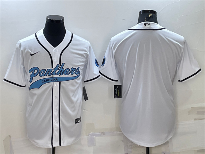 Personalized Men’s Carolina Panthers Blank White With Patch Cool Base Stitched Baseball Jersey