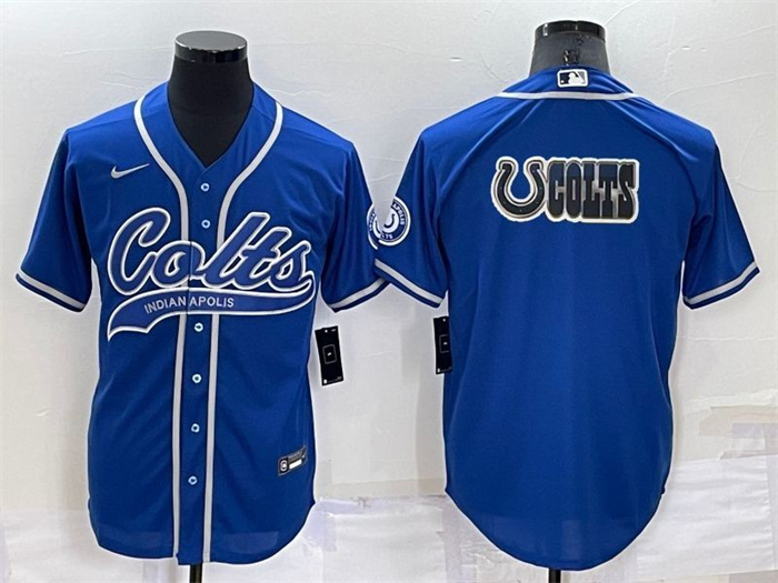 Personalized Men’s Indianapolis Colts Royal Team Big Logo With Patch Cool Base Stitched Baseball Jersey