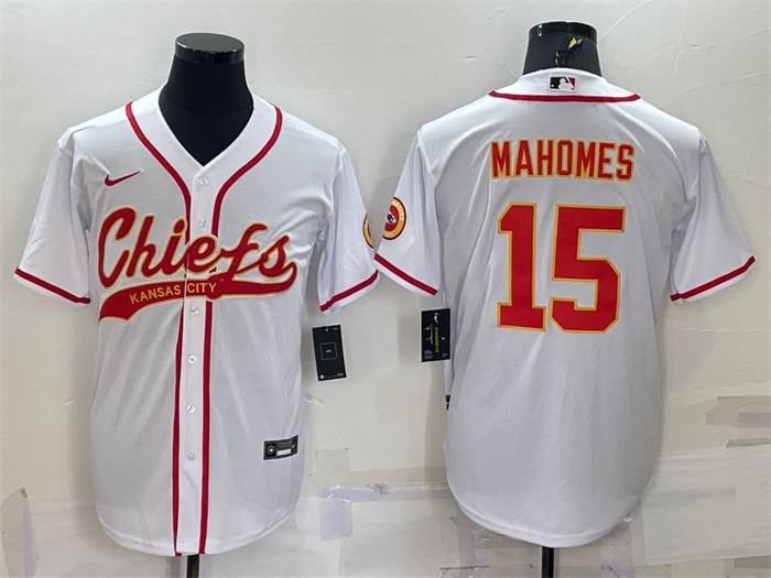 Personalized Men’s Kansas City Chiefs #15 Patrick Mahomes White With Patch Cool Base Stitched Baseball Jersey
