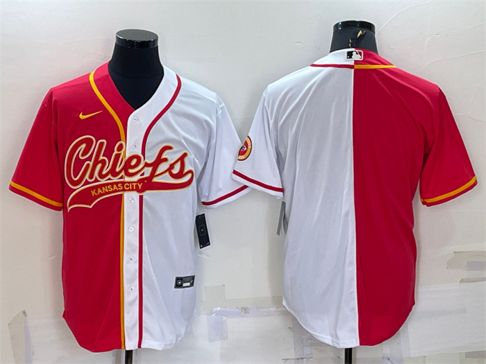 Personalized Men’s Kansas City Chiefs Blank Red White Split With Patch Cool Base Stitched Baseball Jersey