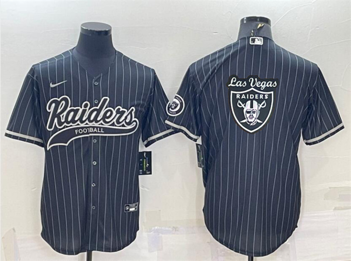 Personalized Men’s Las Vegas Raiders Black Team Big Logo With Patch Cool Base Stitched Baseball Jersey