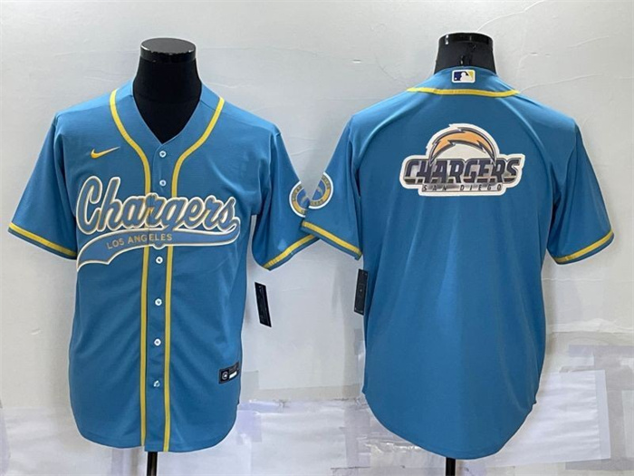 Personalized Men’s Los Angeles Chargers Blue Team Big Logo With Patch Cool Base Stitched Baseball Jersey