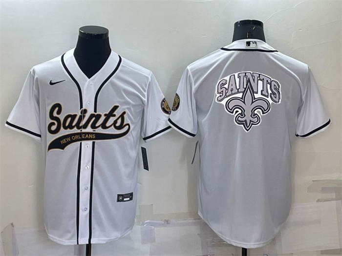Personalized Men’s New Orleans Saints White Team Big Logo With Patch Cool Base Stitched Baseball Jersey
