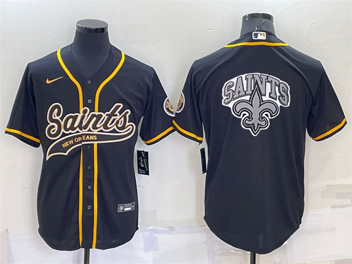 Personalized Men’s New Orleans Saints Black Team Big Logo With Patch Cool Base Stitched Baseball Jersey