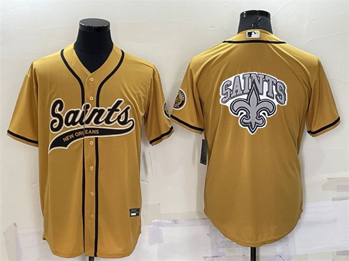 Personalized Men’s New Orleans Saints Gold Team Big Logo With Patch Cool Base Stitched Baseball Jersey