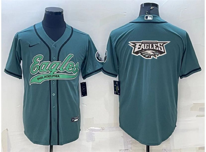 Personalized Men’s Philadelphia Eagles Green Team Big Logo With Patch Cool Base Stitched Baseball Jersey