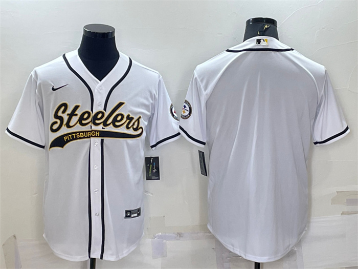 Personalized Men’s Pittsburgh Steelers Blank White With Patch Cool Base Stitched Baseball Jersey