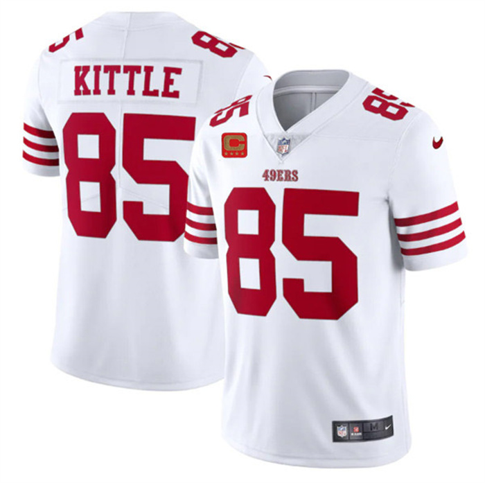 Personalized Men’s San Francisco 49ers #85 George Kittle 2022 White With 1-Star C Patch Untouchable Limited Stitched Football Jersey